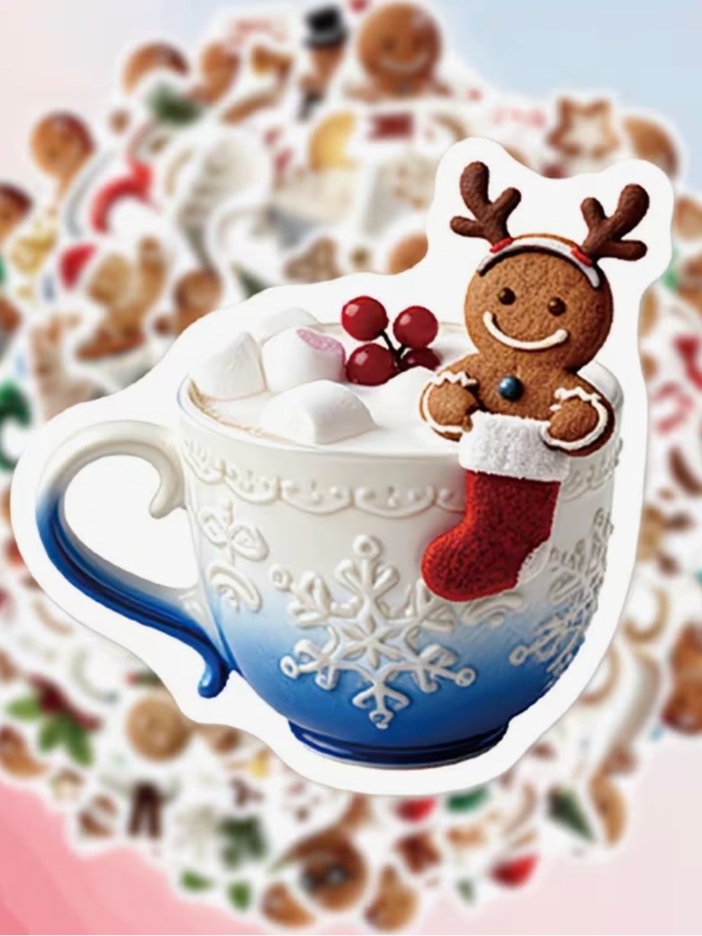 50 Holiday Gingerbread Cookies in Mugs Stickers Christmas Cocoa Coffee Baking - Picture 9 of 16